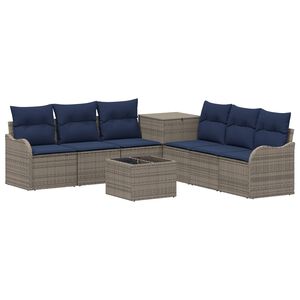 vidaXL Sofa S&aelig;t 8 stk. Gr&aring; og Marinebl&aring; Poly Rattan og St&aring;l