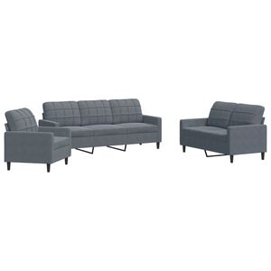 vidaXL sofas&aelig;t 3 dele med hynder velour m&oslash;rkegr&aring;