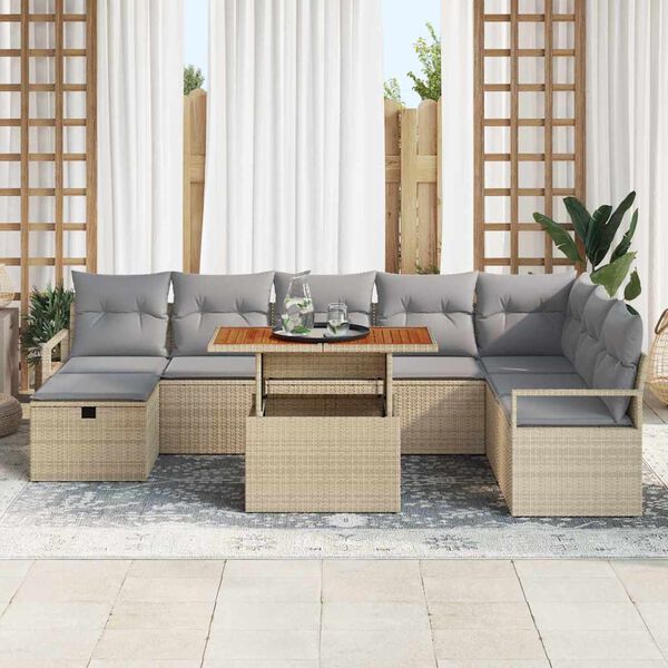 vidaXL Havesofa S&aelig;t 9 pcs Beige polyrattan