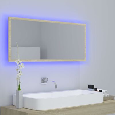 vidaXL badeværelsesspejl med LED-lys 100x8,5x37 cm akryl sonoma-eg