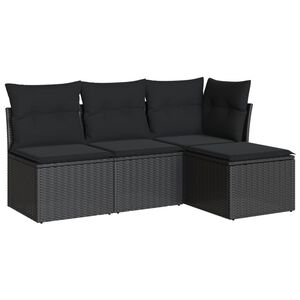 vidaXL sofas&aelig;t til haven 4 dele med hynder polyrattan sort