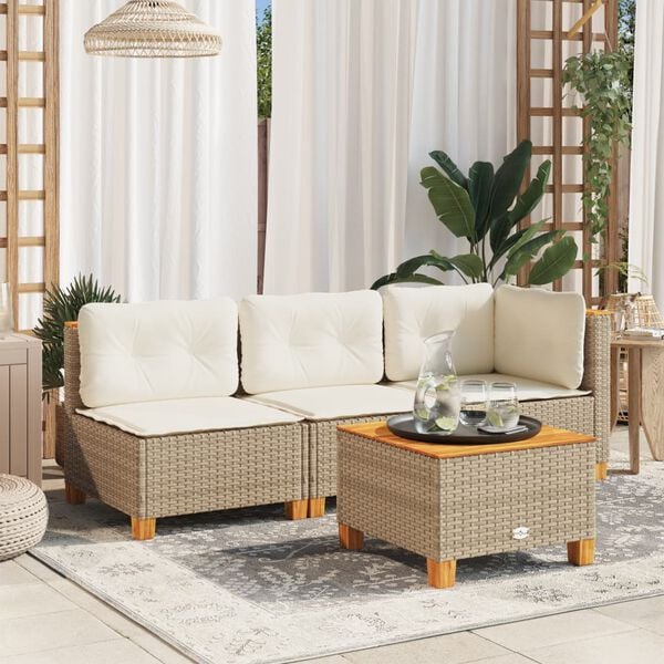 vidaXL 3-personers havesofa med hynder polyrattan beige