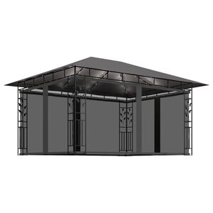 vidaXL pavillon med myggenet og LED-lysk&aelig;der 4x3x2,73 m antracitgr&aring;