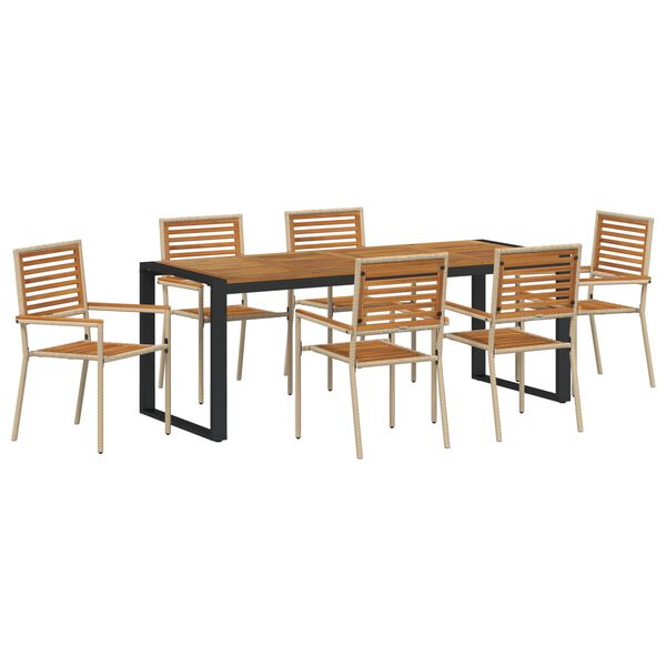 vidaXL Have Spisebordss&aelig;t 7 pcs Beige og Brun polyrattan
