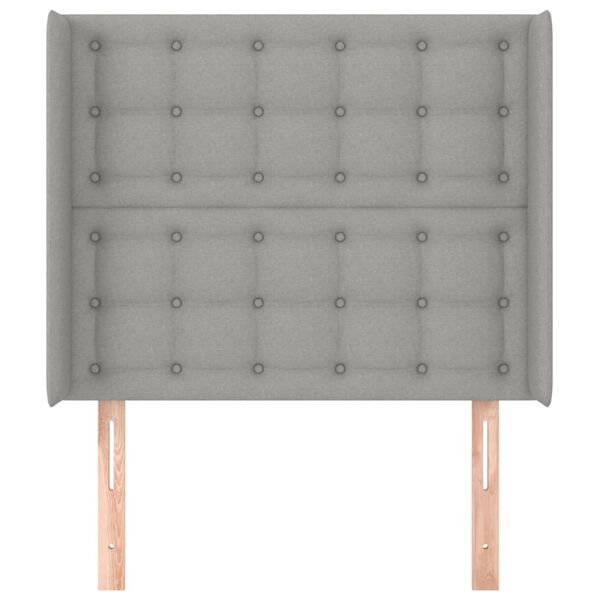 vidaXL sengegavl med kanter 103x16x118/128 cm stof lysegr&aring;