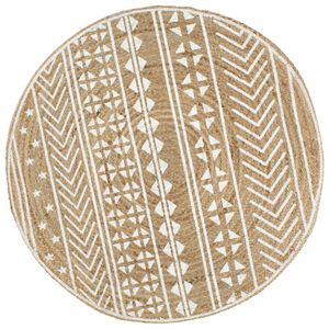 vidaXL h&aring;ndlavet t&aelig;ppe med hvidt print jute 120 cm