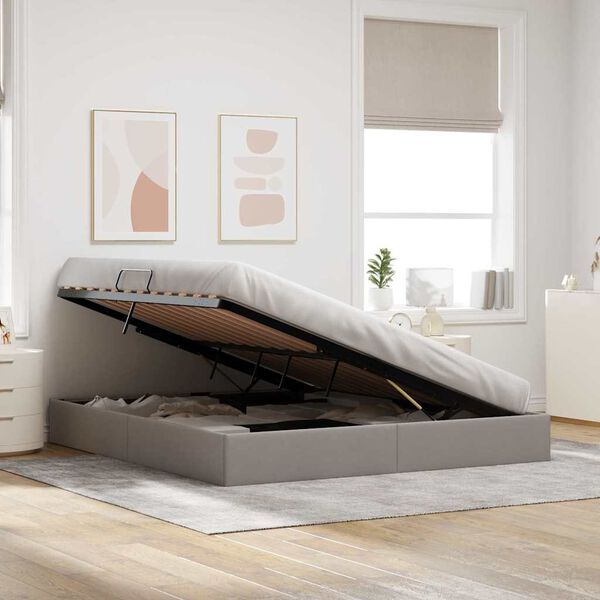 vidaXL Opbevaringsseng med madras Gr&aring;brun 160 x 200 cm Stof