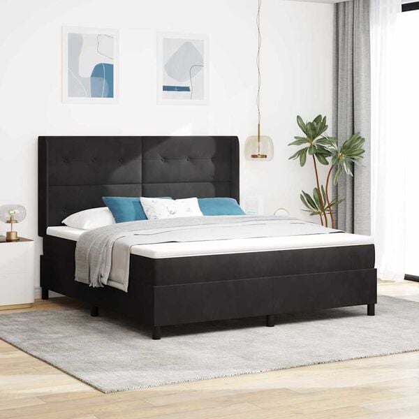 vidaXL Box spring seng med madras med LED Sort 180 x 200 cm Fl&oslash;jl