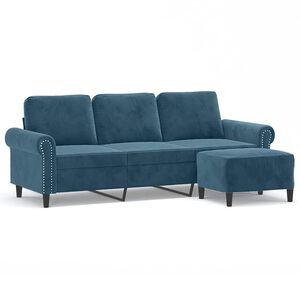 vidaXL 3-personers sofa med fodskammel 180 cm velour bl&aring;