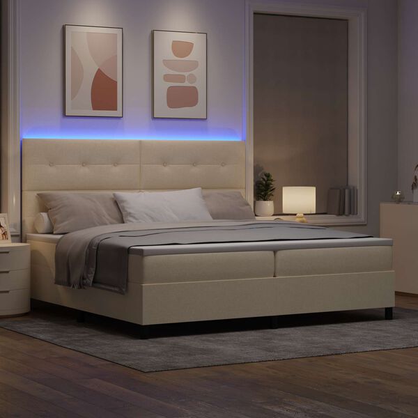 vidaXL Box spring seng med madras med LED Creme 200 x 200 cm Stof