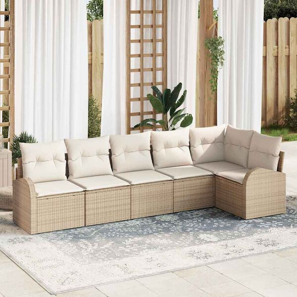 vidaXL Havesofa S&aelig;t med pude 6 pcs Beige Poly rattan