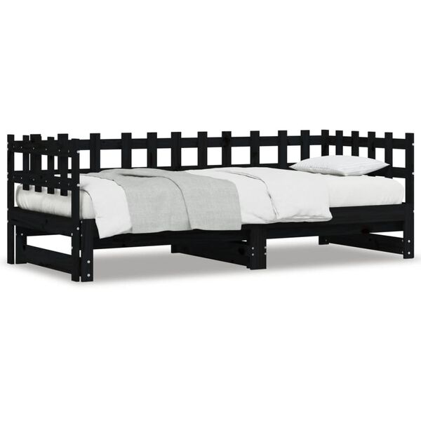 vidaXL daybed med udtræk 2x(90x200) cm massivt fyrretræ sort