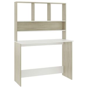 vidaXL skrivebord med hylder 110 x 45 x 157 cm sp&aring;nplade hvid sonoma-eg