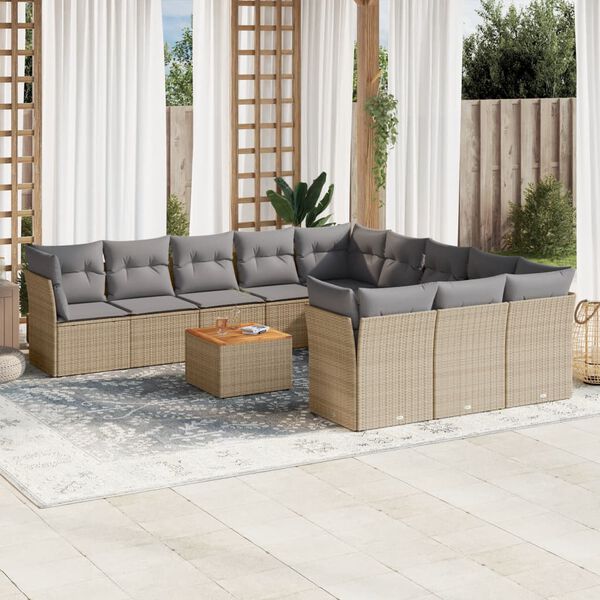 vidaXL havesofas&aelig;t 12 dele med hynder polyrattan beige