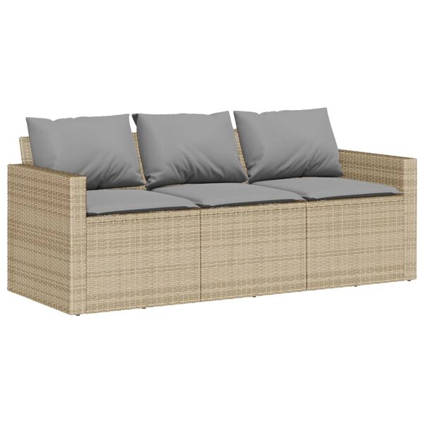 vidaXL 3-personers havesofa med hynder polyrattan beige