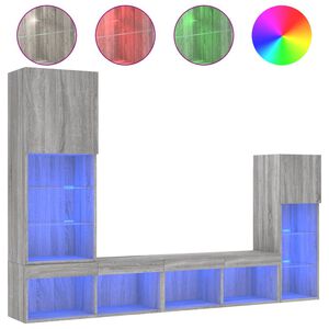 vidaXL tv-m&oslash;bel til v&aelig;g 4 dele med LED-lys konstrueret tr&aelig; gr&aring; sonoma