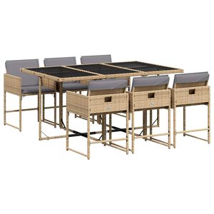 vidaXL spisebordss&aelig;t til haven 7 dele med hynder polyrattan beige