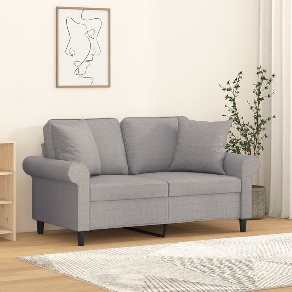 vidaXL 2-personers sofa med puder og hynder 120 cm stof lysegr&aring;