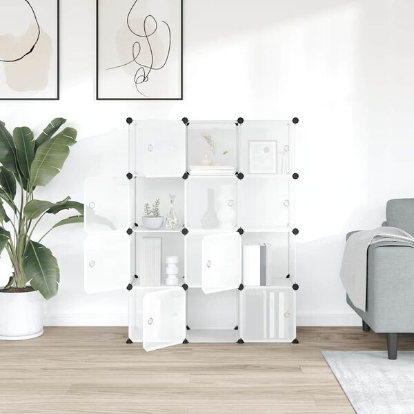 vidaXL opbevaringskubeorganisator med 12 kuber og d&oslash;re transparent PP