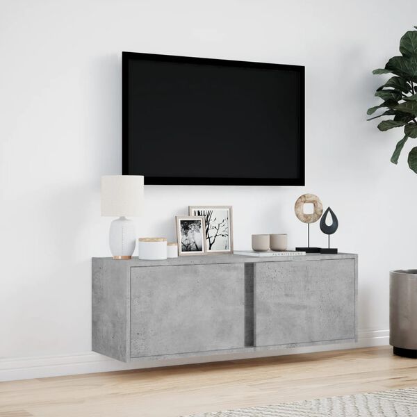vidaXL væghængt tv-bord med LED-lys 100x31x35 cm betongrå