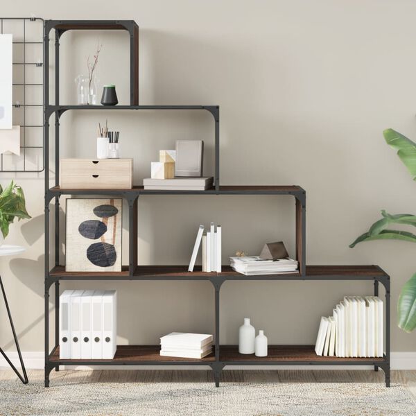 vidaXL bogreol 139x33,5x149 cm 4 trin konstrueret tr&aelig; brunt eg