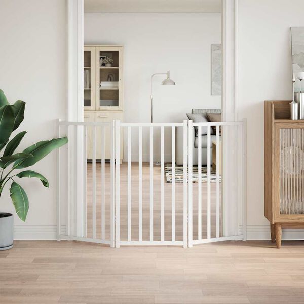 vidaXL hundel&aring;ge 3 paneler 150 cm foldbar massivt gran hvid