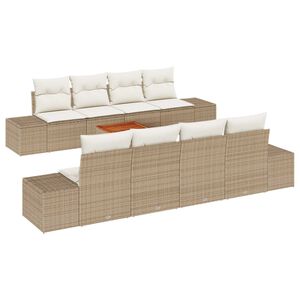 vidaXL Havesofa S&aelig;t med pude 9 pcs Beige polyrattan