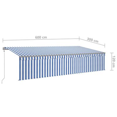 vidaXL markise m. gardin 6x3 m automatisk betjening blå og hvid