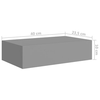 vidaXL væghylde med skuffe 40x23,5x10 cm MDF grå