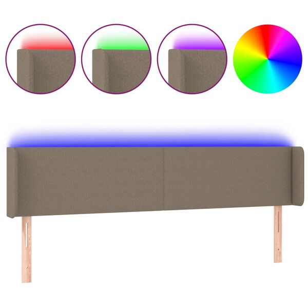 vidaXL sengegavl med LED-lys 183x16x78/88 cm stof gr&aring;brun