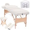 vidaXL foldbart massagebord med skammel 3 zoner 10 cm tyk hvid