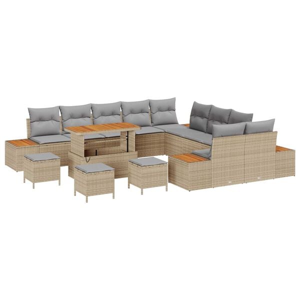vidaXL Havesofa S&aelig;t med pude med opbevaring 14 pcs Beige Poly rattan