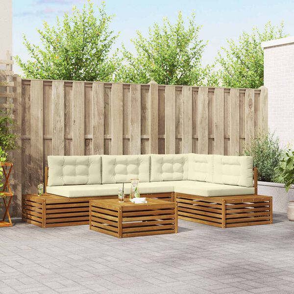 vidaXL Udend&oslash;rs sofagruppe med pude 5 Stk Naturlig og Fl&oslash;de