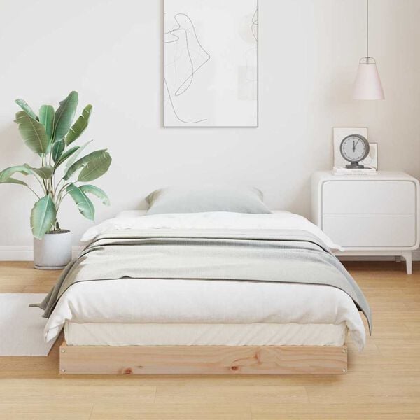 vidaXL Gulv seng ramme Naturfarvet 90 x 210 cm Massivt fyrretræ