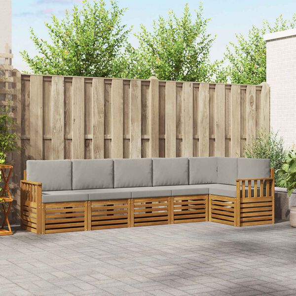 vidaXL Sofas&aelig;t med pude 6 pcs Naturlig og Lys Gr&aring; Massivt Akacietr&aelig;