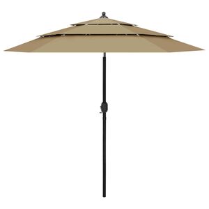 vidaXL parasol 2,5 m aluminiumsstang 3 niveauer gr&aring;brun