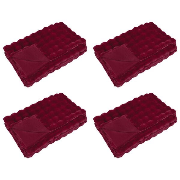 vidaXL Faux Kanin Pels T&aelig;ppe Olite 4 pcs Bordeaux R&oslash;d 150 x 220 cm