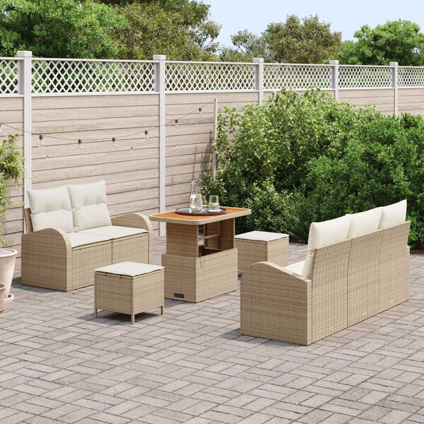 vidaXL Havesofa S&aelig;t med pude 8 pcs Beige polyrattan