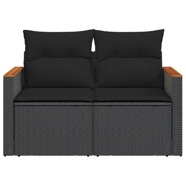 vidaXL havesofa med hynder 2-personers sort polyrattan