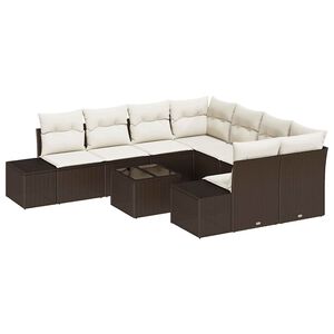 vidaXL Havesofa S&aelig;t med pude 9 pcs Brun og Creme polyrattan