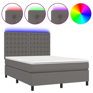 vidaXL kontinentalseng med LED-lys 140x190 cm kunstl&aelig;der gr&aring;