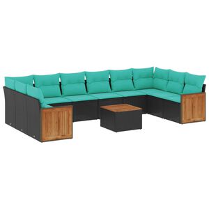 vidaXL 11-delt havesofas&aelig;t med hynder sort polyrattan