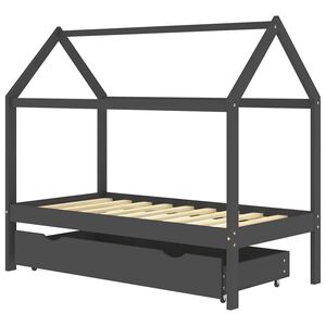 vidaXL sengestel til b&oslash;rn + skuffe 80x160 cm massivt fyrretr&aelig; m&oslash;rkegr&aring;