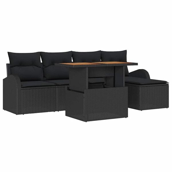 vidaXL Havesofa S&aelig;t med pude 6 pcs Sort