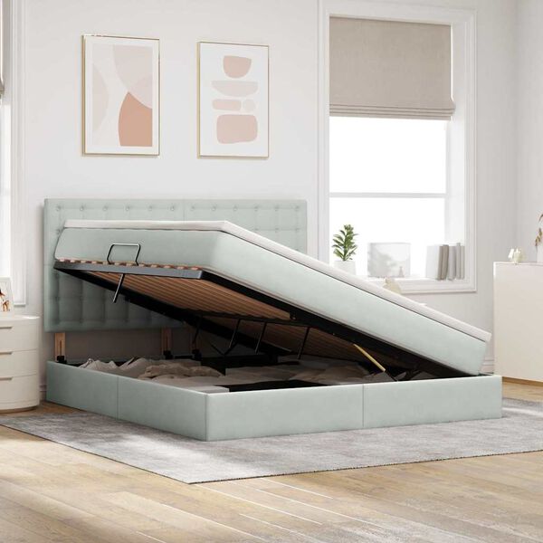 vidaXL Seng med opbevaring og madras Lysegr&aring; 160 x 200 cm Fl&oslash;jl