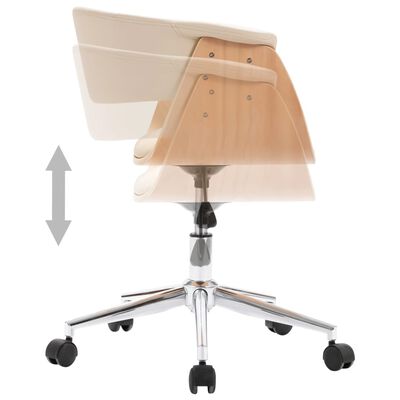 vidaXL drejelig kontorstol bøjet træ og kunstlæder cremefarvet