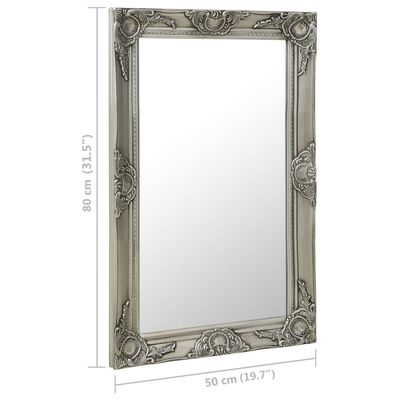 vidaXL vægspejl barokstil 50x80 cm sølvfarvet