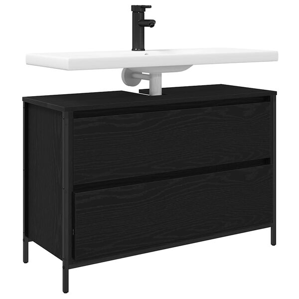 vidaXL h&aring;ndvaskskab med skuffer 90x34,5x60 cm sort egetr&aelig;sfarve