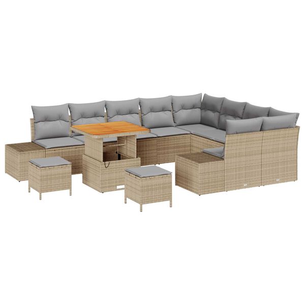 vidaXL Havesofa Sæt med pude med opbevaring 12 pcs Beige Poly rattan