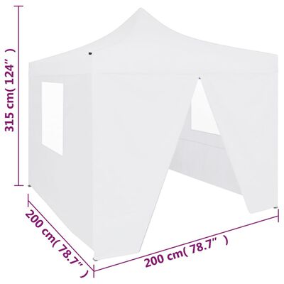 vidaXL foldbart festtelt med 4 sidevægge 2x2 m stål hvid